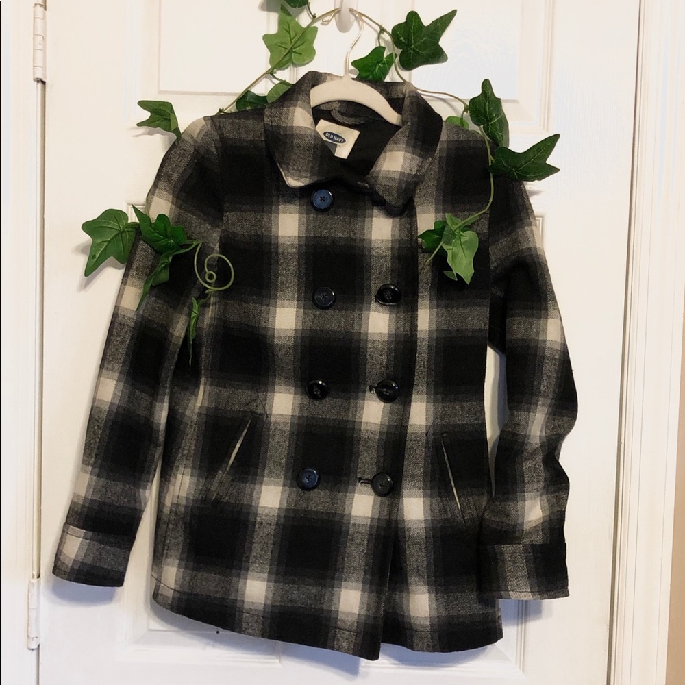 Old Navy Pea Coat Black & White Checkered